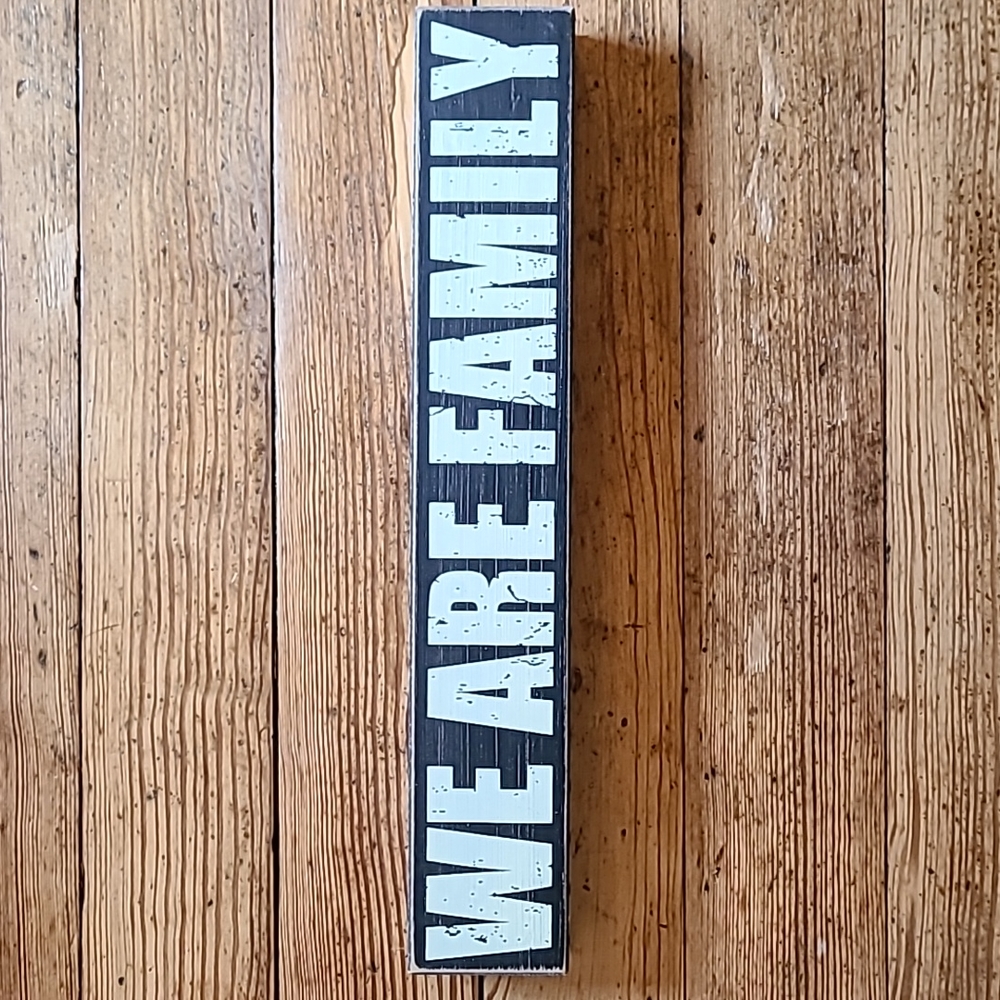 WE ARE FAMILY Wood Sign Shabby Chic Pokadots Black and White